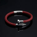 Crimson Red Leather Nail Bracelet - SIlver