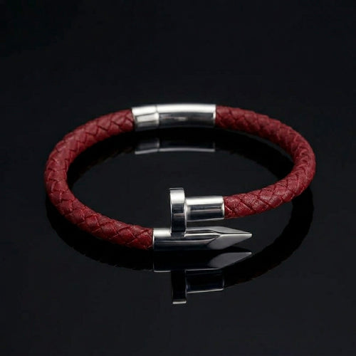 Crimson Red Leather Nail Bracelet