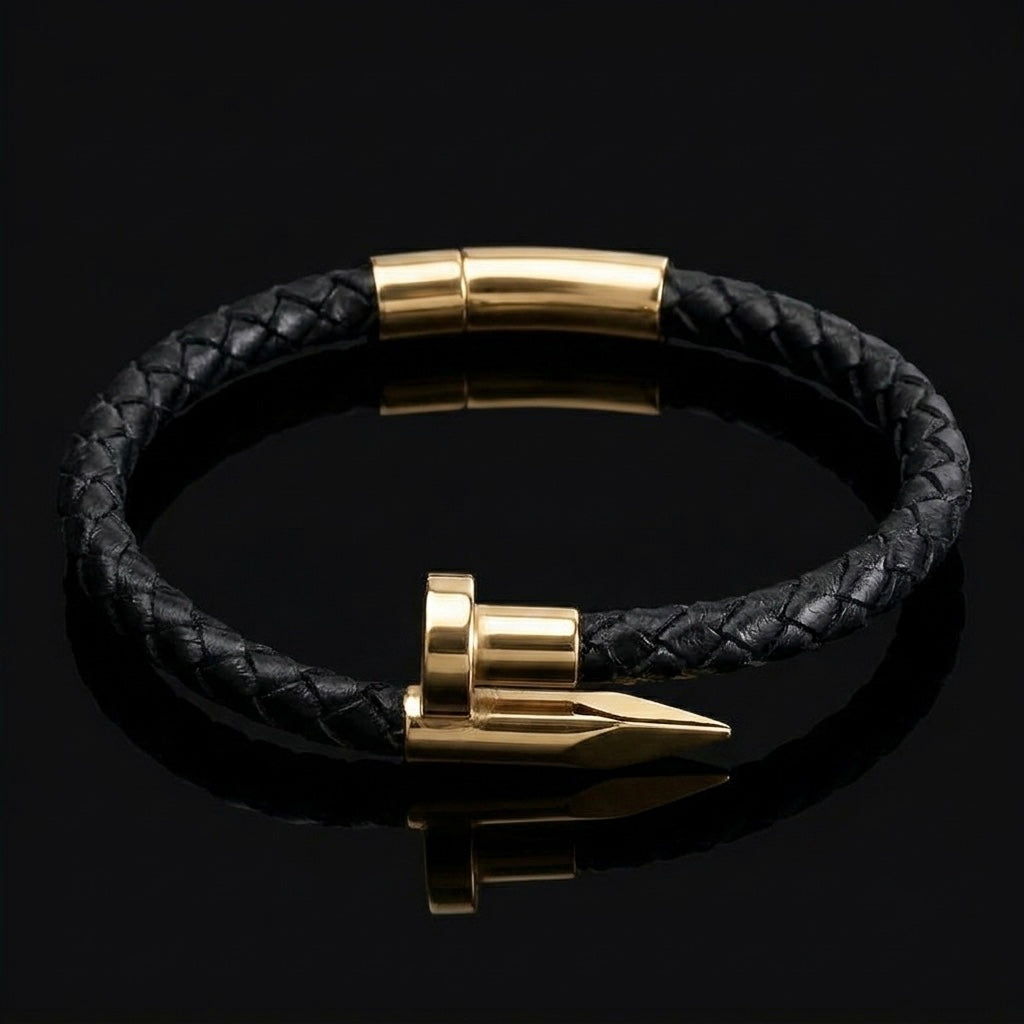 Black Leather Nail Bracelet