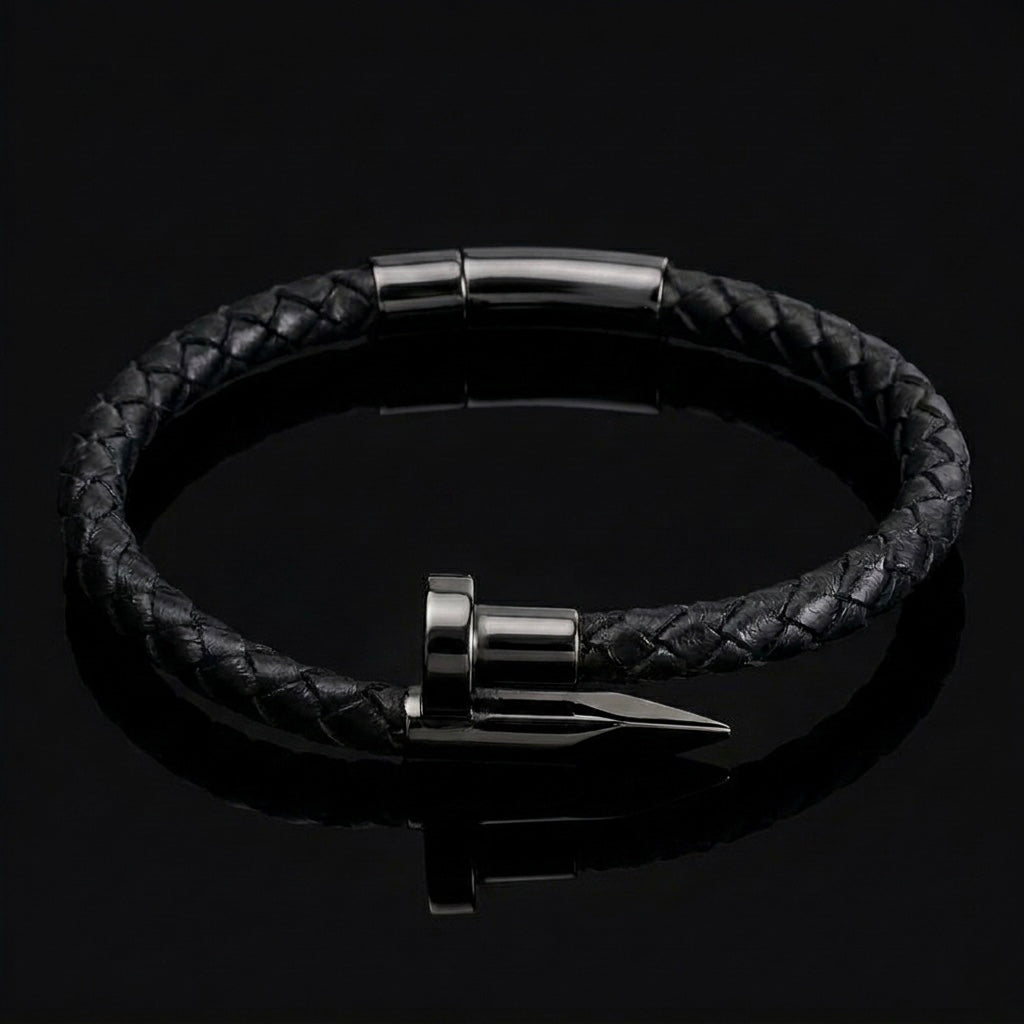 Black Leather Nail Bracelet