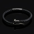 Black Leather Nail Bracelet - Black