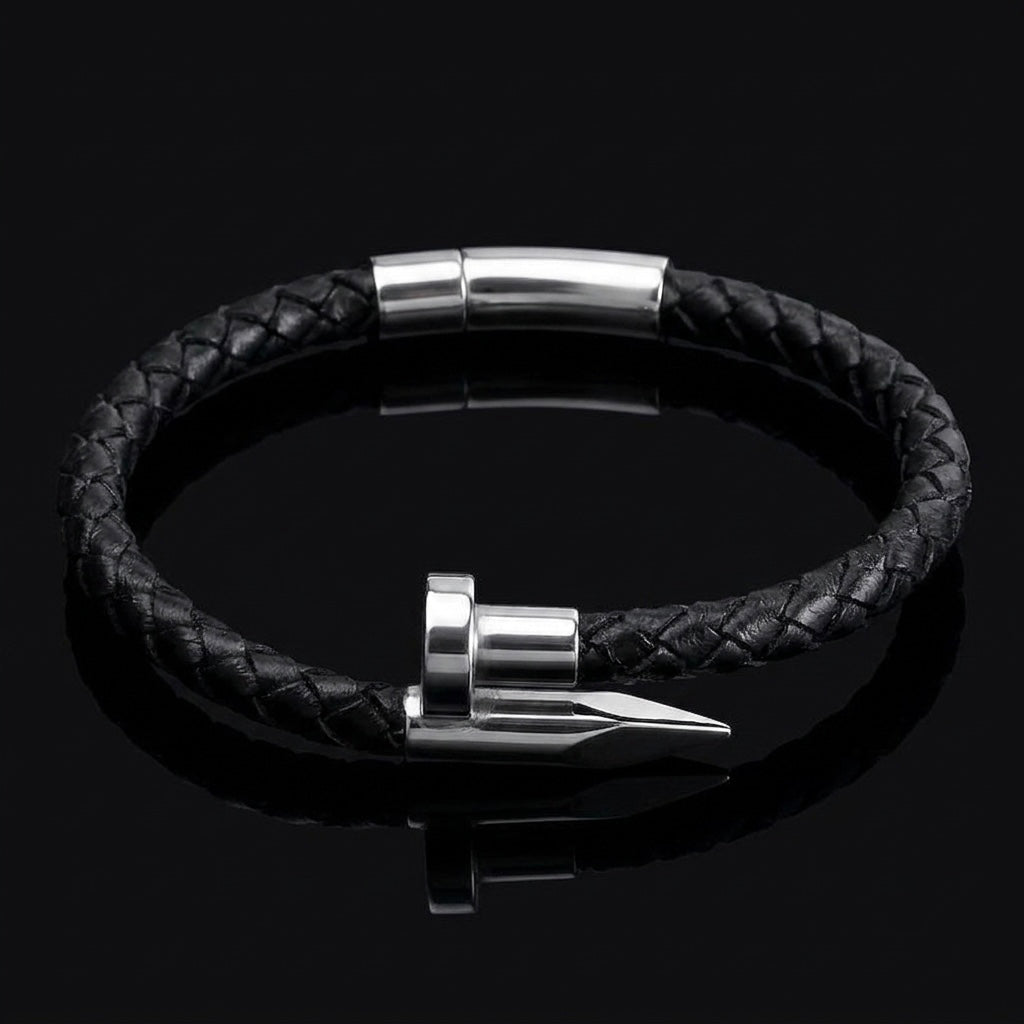 Black Leather Nail Bracelet