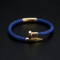 Royal Blue Leather Nail Bracelet - Gold