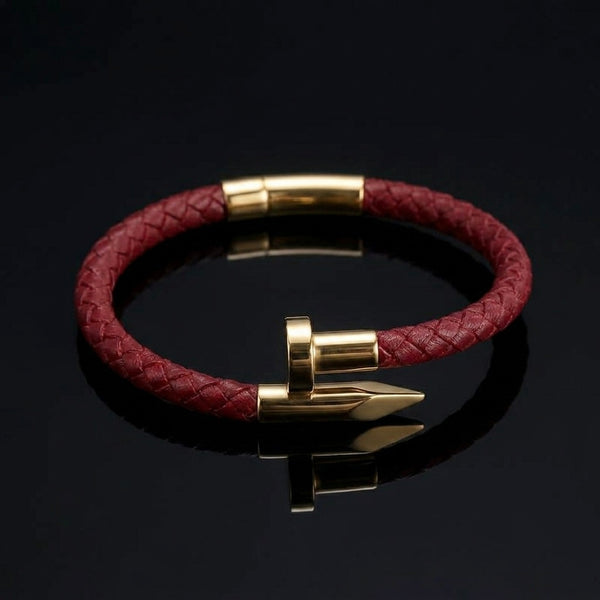 Crimson Red Leather Nail Bracelet